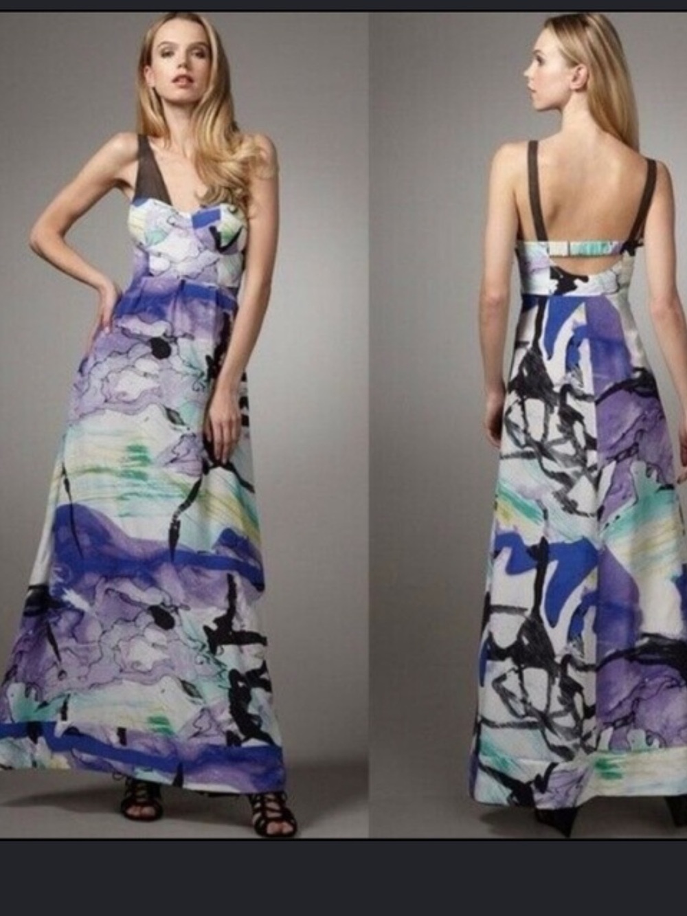 Lelfs Dottir Sleeveless Abstract Print Maxi Dress in Purple and Green
